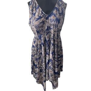 Bloom Chic Women’s Blue Palm Leaf  Ruched Empire Waist Swim Dress Sz 18-20